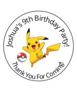 12 Personalized Pokemon Birthday Party Favor Stickers, Labels, 2.5&quot; Pikachu - £9.39 GBP