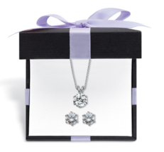 ROUND CZ SOLITAIRE STUD EARRINGS NECKLACE SET PLATINUM STERLING SILVER - £157.59 GBP