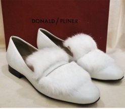 Donald Pliner Lilian Loafer Shoes Sz-9.5M White Leather Fur Detail - £78.62 GBP
