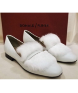 Donald Pliner Lilian Loafer Shoes Sz-9.5M White Leather Fur Detail - £78.16 GBP
