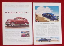 Lot of 2 Color Magazine Car / Automobile Print Ads 1939 MERCURY, 1941 LINCOLN A1 - £4.66 GBP