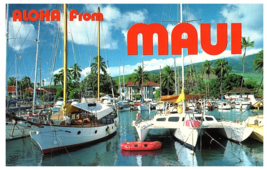 Aloha from Maui Lahaina Yacht Harbor Pioneer Inn Hawaii Postcard - £11.83 GBP