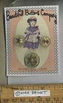 3 Fancy Clear Glass W Gold Flower Blouse Vintage Buttons = Cassie Annie Art Card - £15.37 GBP
