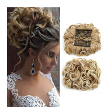 Fluffy Buns Hairpieces Chignon Curly Updo Sunthetic Wigs for Women Color 27t613 - £10.38 GBP