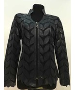 V Neck Black Soft Genuine Leather Leaf Jacket Womens All Sizes Zipper Sh... - £179.20 GBP