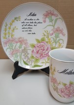 I) Mother Gift Quote Display Dish Plate with Stand and Mug Japan Gold Tone Trim - £4.64 GBP