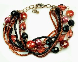 Lia Sophia Interplay Black and Copper Beaded Multi 8 Strand Bracelet  - £12.66 GBP