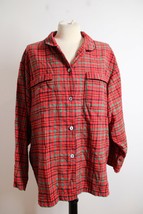 Vtg Cacique Lingerie L Red Plaid Cotton Flannel PJ Pajama Top Night Shirt - £21.66 GBP