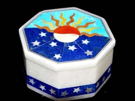 Unique Octagon Shape Marble Jewelry Box with Lapis Lazuli Inlay Personalized Box - £185.30 GBP