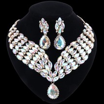 Crystal Bridal Jewelry Sets Wedding Party Costume Accessory Indian Necklace Earr - £25.69 GBP