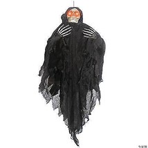 Black Reaper Prop Hanging Animated Glowing Eyes Halloween Skeleton SS85550 - £48.24 GBP