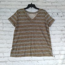 Mudd T Shirt Womens Medium Brown Blue Striped Short Sleeve Roadtrip Tee Casual - £11.87 GBP