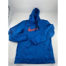 Nike Sweatshirt Mens Small Blue Hoodie Red Logo Pockets Dri Fit Athletic... - $20.30