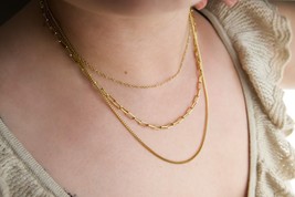 Layered Paperclip Chain Necklace, 3 Layered Gold Necklace, Dainty Gold Necklace - £14.06 GBP