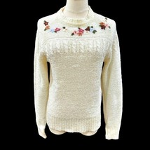 VTG Country Craft Cottagecore Open Knit Sweater Size Large Embroidered Acrylic - £11.69 GBP