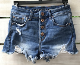 American Eagle Jr Wm sz 0 Shorts Denim Distressed Hi Rise Shortie Btn Fl... - £15.65 GBP