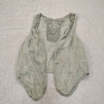 Sage Green Linen Crochet Lace Vest Small Laganlook Hippie Cottagecore  - £14.42 GBP