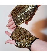 Fingerless Gloves Gold Bling Black Sequin Glitz Shimmer Office Hand Warm... - £15.61 GBP