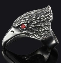 Eagle Head Red Crystal Eyes Stainless Steel Ring size12 Silver Metal S-530 Biker - £6.02 GBP
