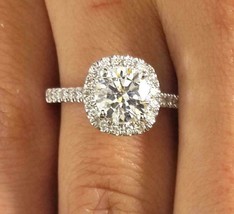 Women&#39;s 2.45Ct White Diamond 14k White Gold Finish Halo Engagement Ring Size 6 - £86.16 GBP