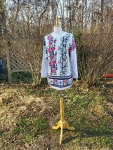 Vintage 80-90s Ramie/cotton knit floral rose tunic romantic sweater Size... - $57.42