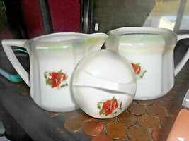 Vintage Seltzann Weiden Creamer &amp; Sugar bowl SET Red Poppy w White Daisy Design - £17.92 GBP
