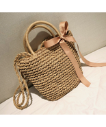 Handmade Straw Bags Ribbons Bowknot Beach Knitting Handbags Tote Shoulde... - £18.95 GBP