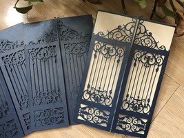 50pcs Navy Blue Gate Laser Cut Wedding Cards,Invitations,Wedding Invite ... - £42.30 GBP