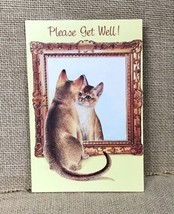 Ephemera Vintage Fantusy Get Well Greeting Card Kitten Cat Looking In Mi... - $3.76