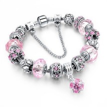 NEW European Charm Bracelet/Bangle PINK Crystal/Bead Chain~Huge Fashion Trend - £16.14 GBP