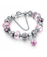 NEW European Charm Bracelet/Bangle PINK Crystal/Bead Chain~Huge Fashion ... - £16.14 GBP