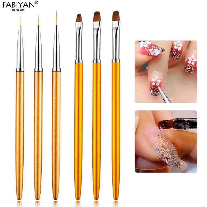 3Pcs Metal Round Top Nail Art UV Gel Extension Painting Liner Brushes Drawing - £10.63 GBP+