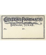 1 Vintage Blank Antique Pharmacy Label Citizens Pharmacy Brenham Texas - $41.27 CAD