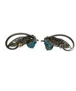 Vintage Silver Tone Leaf Teal Stone Clip On Earrings Boho Retro Germany ... - $32.37 CAD