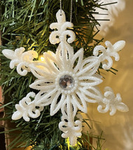 New White Glitter Snowflake Christmas Ornament 4.5&quot; - £5.27 GBP