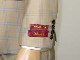 Men Suit BERLUSCONI Turkey Italian Wool 180's Glenn Plaid K167-07 Beige Blue image 7