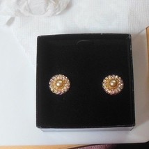 Joan Rivers Faux Pearl &amp; Glimmering Rainbow Rhinestone Clip On Earrings - £45.25 GBP