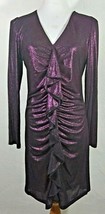 Sam Edelman Womens Dress Size 8 Purple Metallic Ruffled Sheath Ruched V Neck - £31.96 GBP