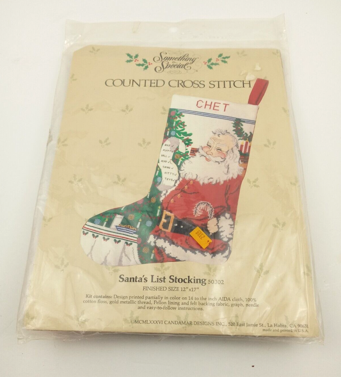 1986 Something Special Counted Cross Stitch Santas List Stocking 50302 - NOS - £38.65 GBP