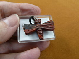 (ann-drag-5) little red DRAGONFLY gemstone figurine PENDANT necklace Fet... - $12.99