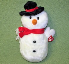Ty B EAN Ie Buddies Snowball 13&quot; Snowman Plush Stuffed Animal Doll With Heart Tag - $11.34