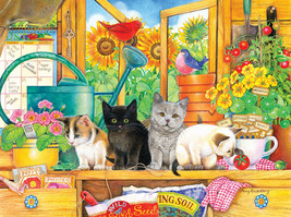 Framed canvas art print giclee potting shed cats kittens flowers garden bird - £31.28 GBP+