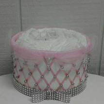 Silver and Pink Princess Baby Shower 1 Tier  Bling Diaper Cake - £21.61 GBP