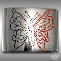 Vintage Belt Buckle Butterfly Metal Dotted Stitched Silver Color Blue And Red - £31.73 GBP
