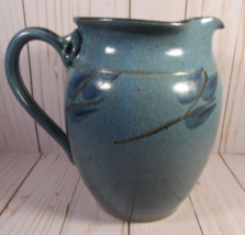 Studio Art Pottery Blue Speckled Glazed Round Pitcher-Jug 6.5&quot; x 8&quot; Leaves. - £15.80 GBP
