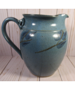 Studio Art Pottery Blue Speckled Glazed Round Pitcher-Jug 6.5&quot; x 8&quot; Leaves. - £15.45 GBP