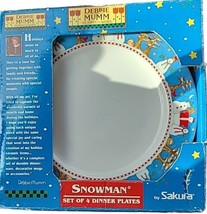 4  Sakura Snowman Debbie Mumm Dinner Plates In Original Box Snowmen - £27.41 GBP