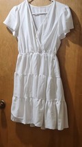 Womens Short Sleeve V Neck Casual Summer Dress White With Tie Belt Size ... - £10.70 GBP