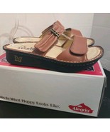 Alegria Karmen Cognac Brown Leather Slide Sandal 8 EUR 38 NEW Hook Loop ... - $54.13 CAD