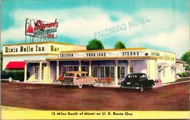 Vtg Linen Postcard Miami Florida FL Sherrard&#39;s Dixie Belle Inn Cars UNP - £6.94 GBP